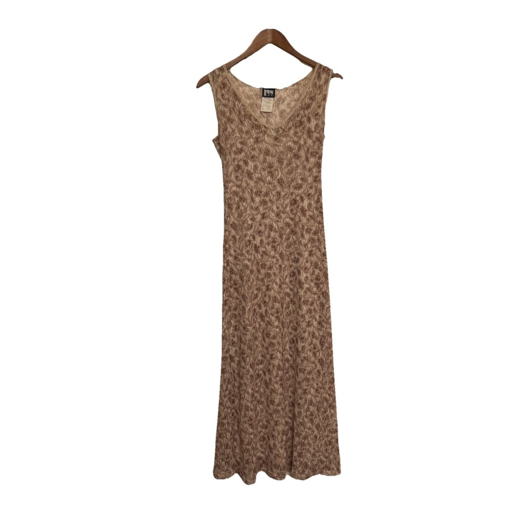 Vintage Y2K Maxi Dress Small Paisley Floral Mesh Lined Fairy Ethereal 90s Brown